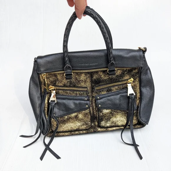 AIMEE gold and black leather handbag - Picture 9 of 10